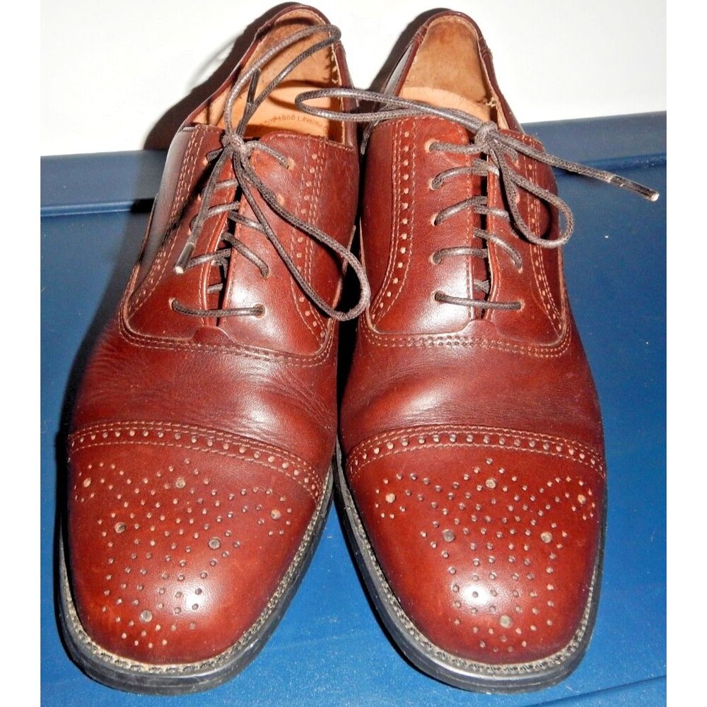 Thom McAn Signature Series Mens 8.5 Brown Leather Cap Toe Brogue Oxford Shoes